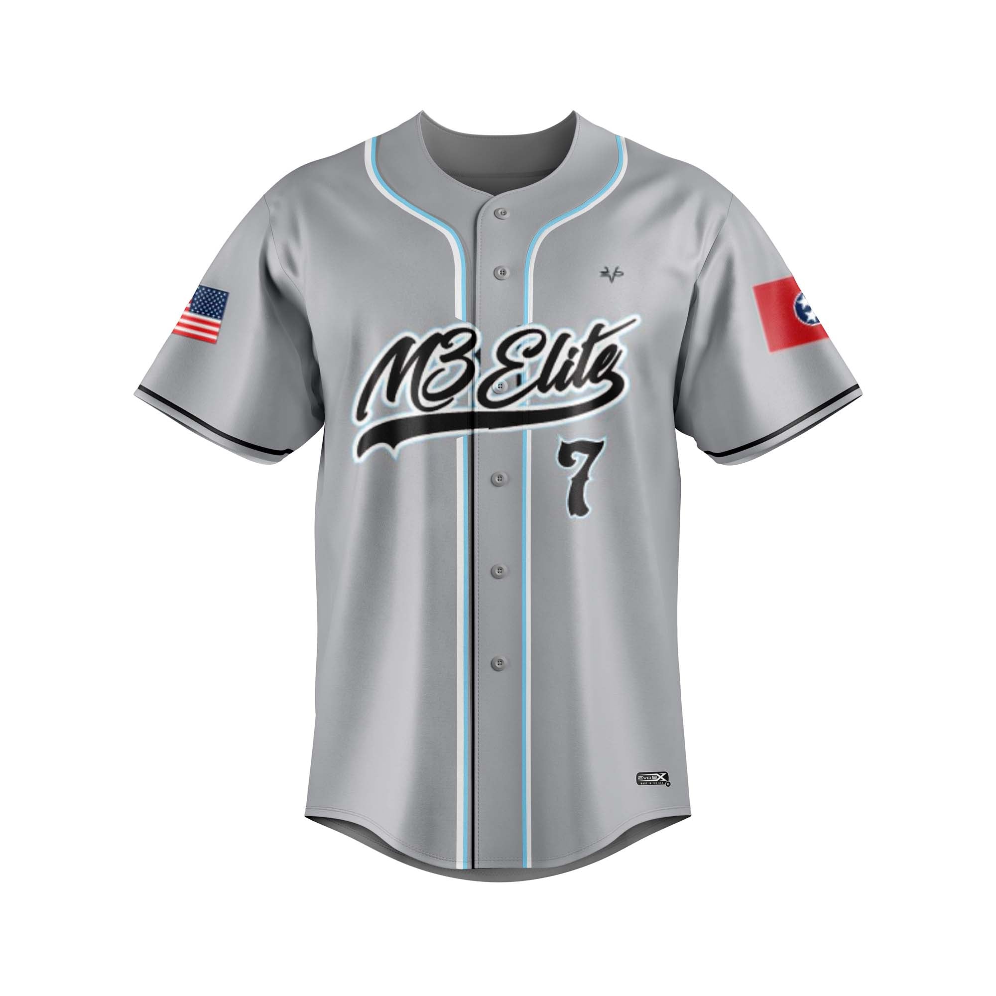 M3 ELITE Baseball Sublimated Full Button Jersey Grey