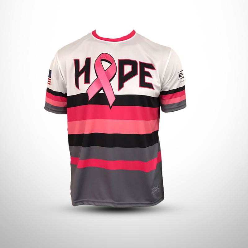 EVO9X Store Custom EVO9X Hope Breast Cancer Awareness Striped Jersey Pink/White 3XLarge
