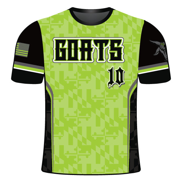 Goats Softball Sublimated Crew Neck Jersey Lime Mens X-Large
