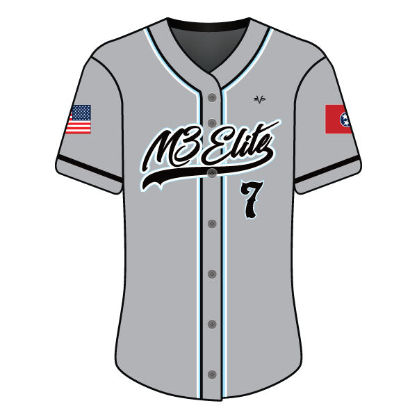 M3 Elite Baseball Sublimated Full Button Jersey Grey Youth Medium