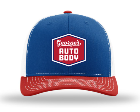George's Auto Body Trucker Snapback Hat Blue-Red-White