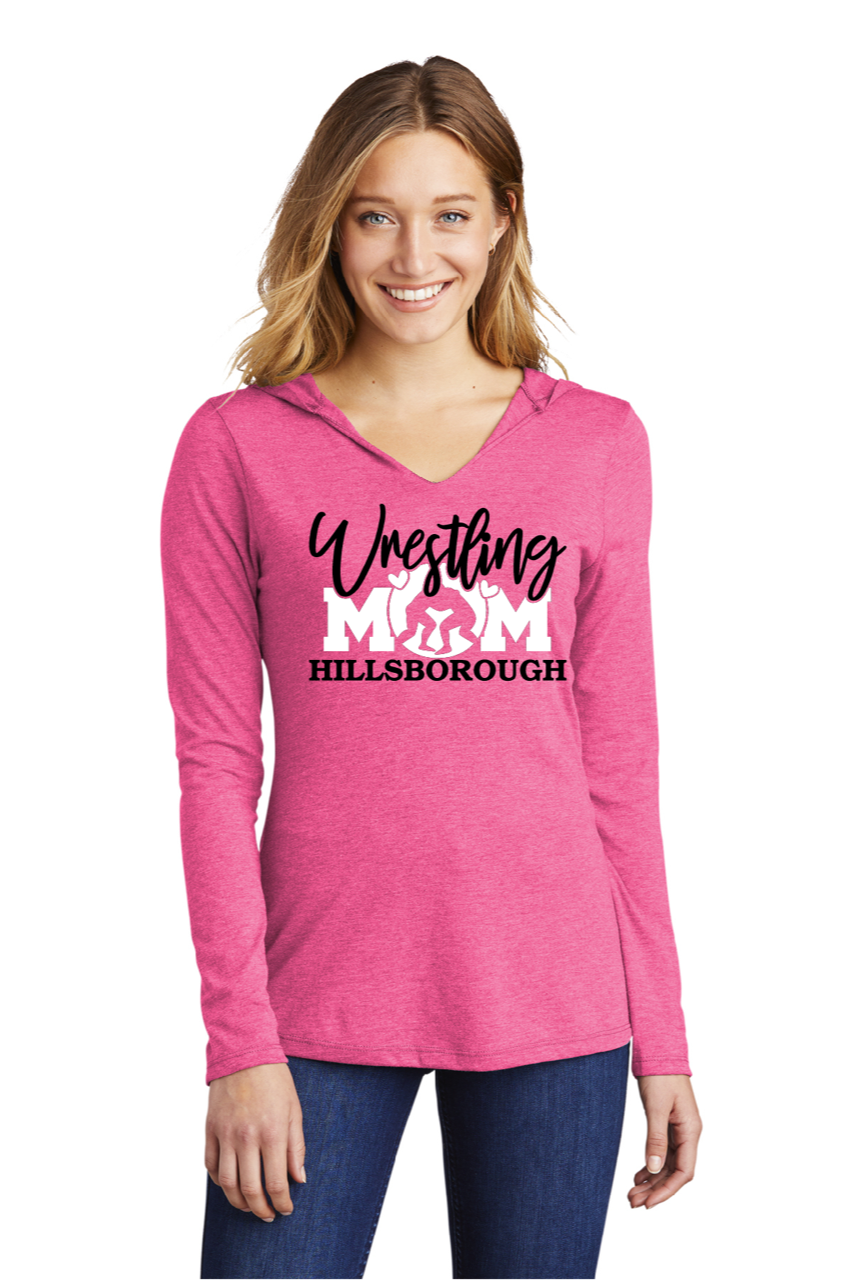 HILLSBOROUGH WRESTLING CLUB Women’s Long Sleeve Hooded T-Shirt Pink Frost