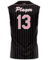 BOMB SQUAD SLEEVELESS 2 BUTTON BLACK PINSTRIPE JERSEY