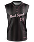 BOMB SQUAD SLEEVELESS 2 BUTTON BLACK PINSTRIPE JERSEY