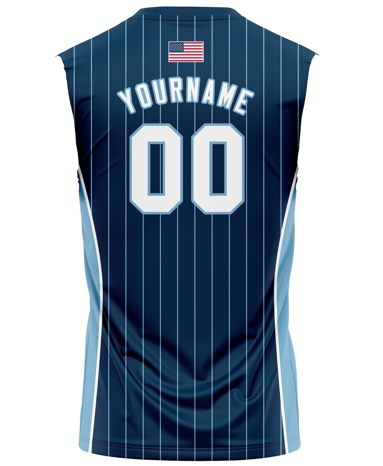 BLUE BOMBERS 2 BUTTON SLEEVELESS JERSEY - NAVY/CAROLINA PINSTRIPE