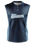 BLUE BOMBERS 2 BUTTON SLEEVELESS JERSEY - NAVY/CAROLINA PINSTRIPE