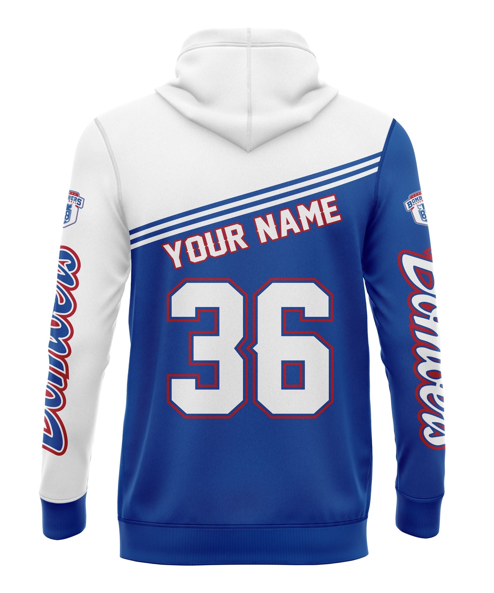 Bombers Baseball Hoodie Royal With Name and Number