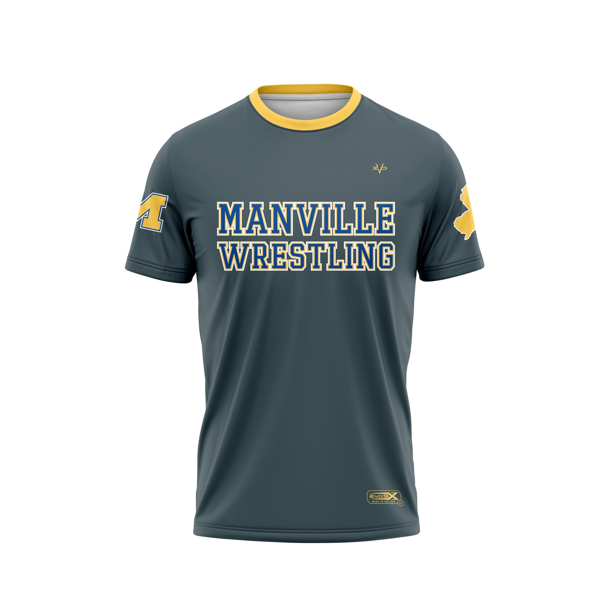 Manville Mustangs Wrestling Crew T-Shirt Grey