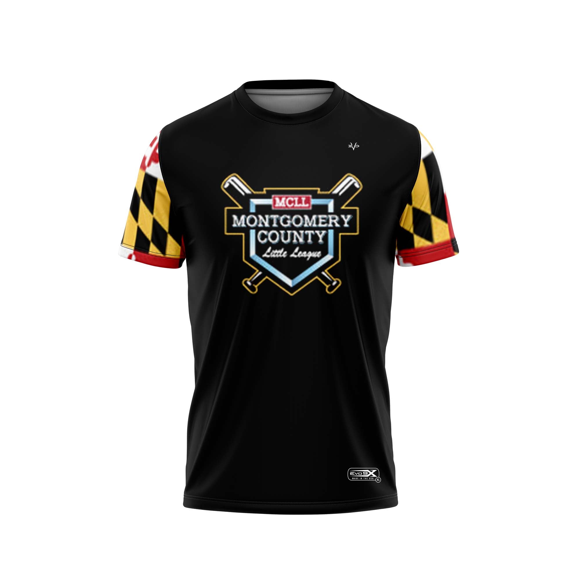 Evo9x MONTGOMERY LITTLE LEAGUE Full Dye Sublimated Crew Neck Shirt Black