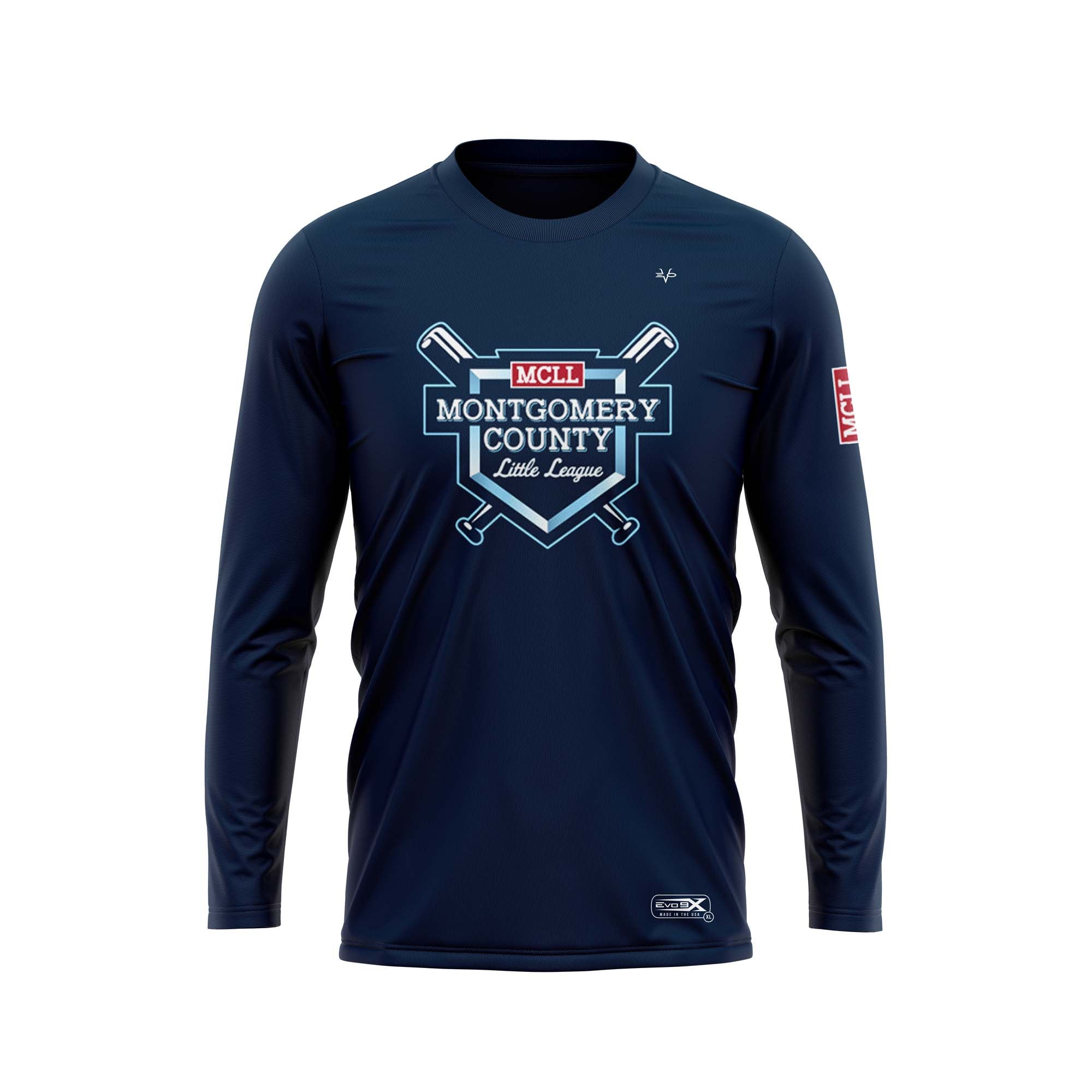 Evo9x MONTGOMERY LITTLE LEAGUE Full Dye Sublimated Long Sleeve Shirt Navy