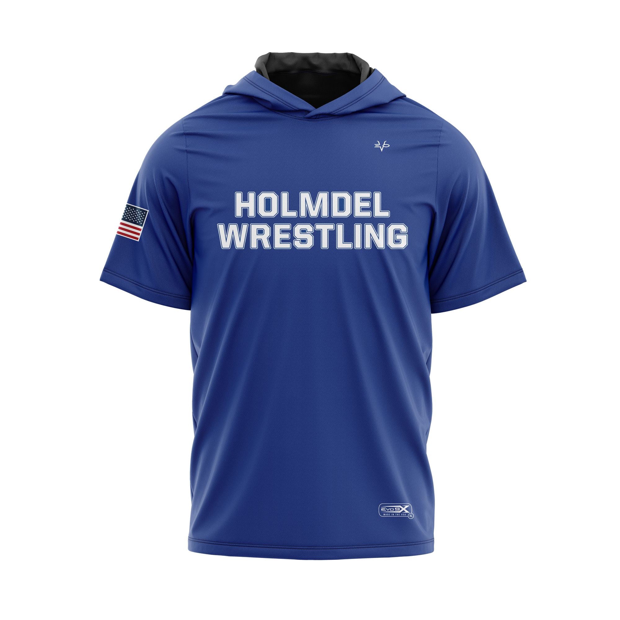 HOLMDEL WRESTLING Sublimated Lightweight Short Sleeve Blue Hoodie