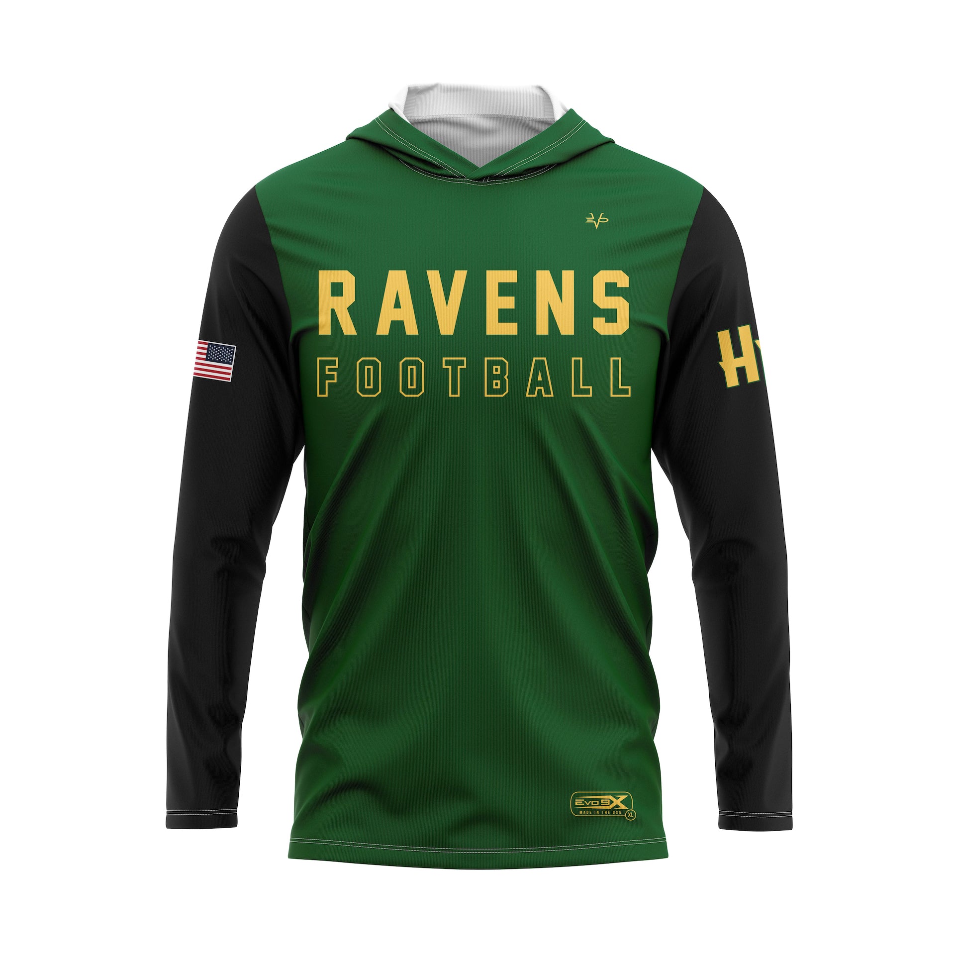 HUDSON VALLEY RAVENS LT WEIGHT HOODIE - GREEN/BLACK SLEEVES