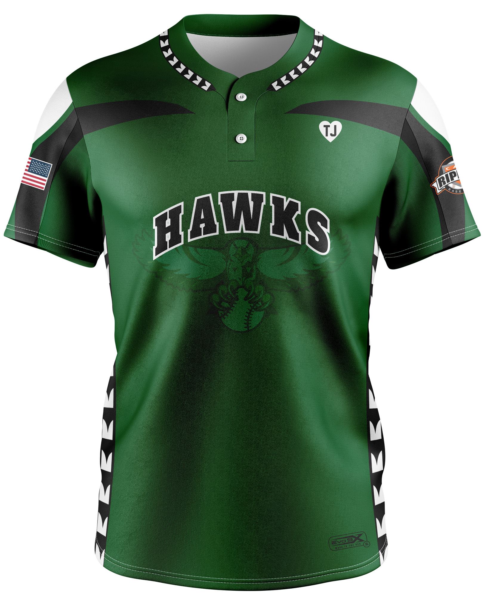 Hazlet Hawks Green 2 Button Jersey