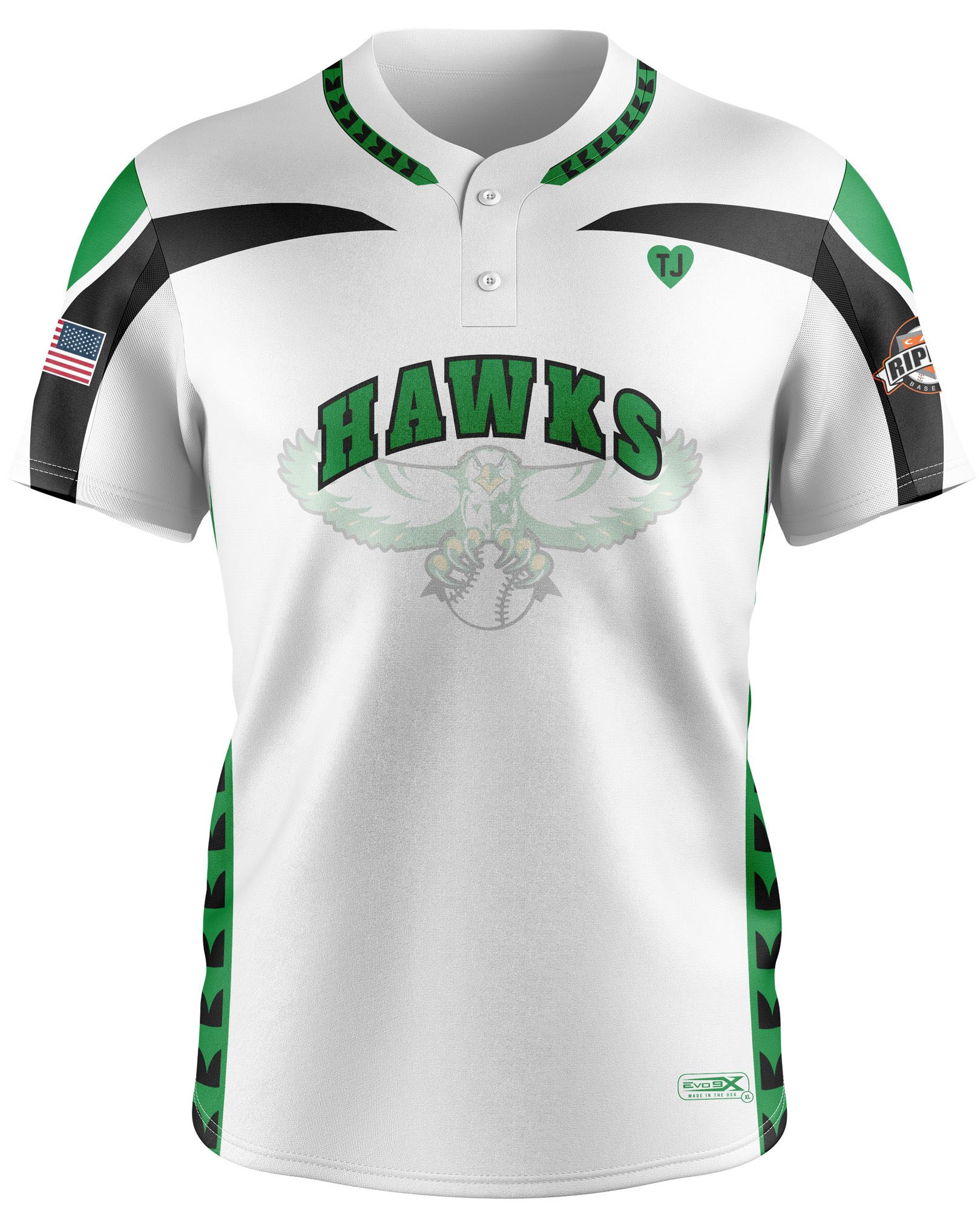 Hazlet Hawks White 2 Button Jersey