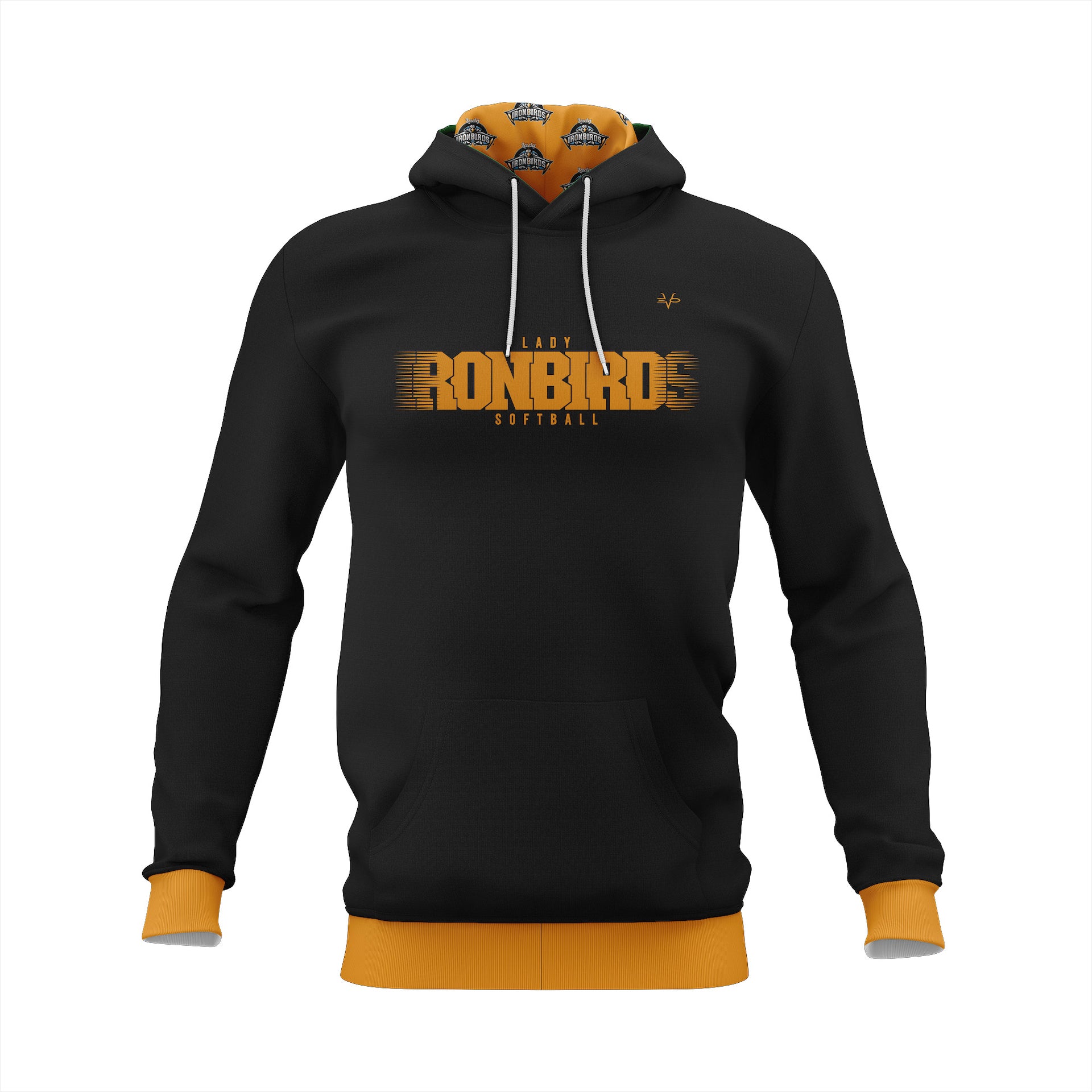 LADY IRONBIRDS "IRONBIRDS" LOGO HOODIE - BLACK/ORANGE