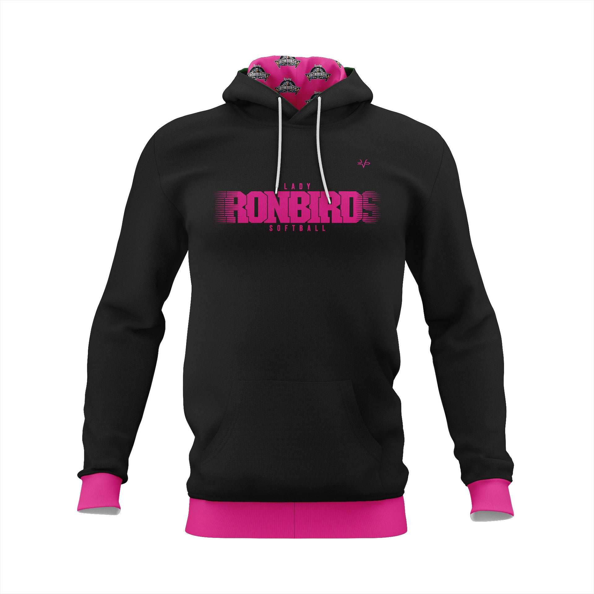 LADY IRONBIRDS "IRONBIRDS" LOGO HOODIE - BLACK/PINK