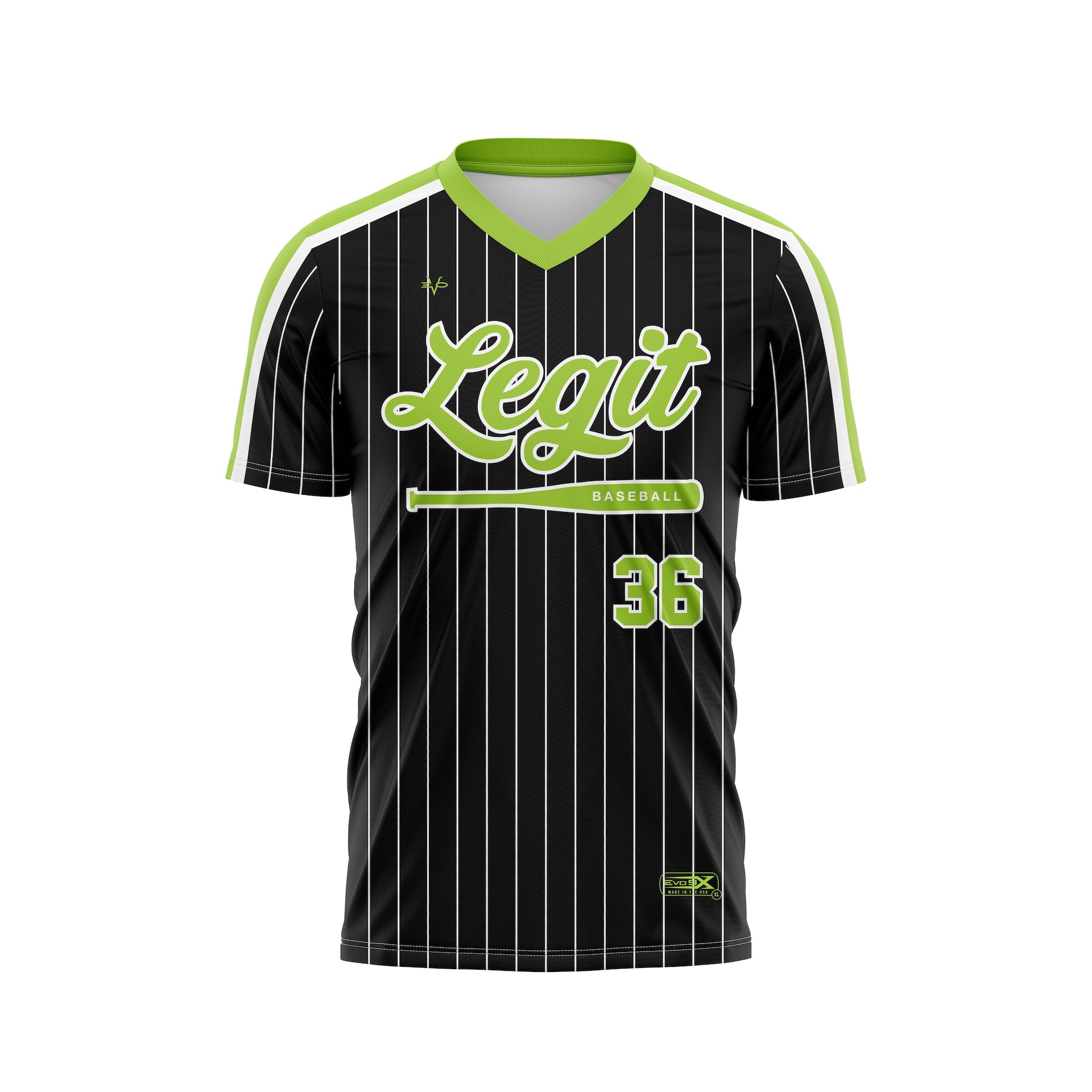 LEGIT BASEBALL VNECK SS JERSEY - BLACK PINSTRIPE