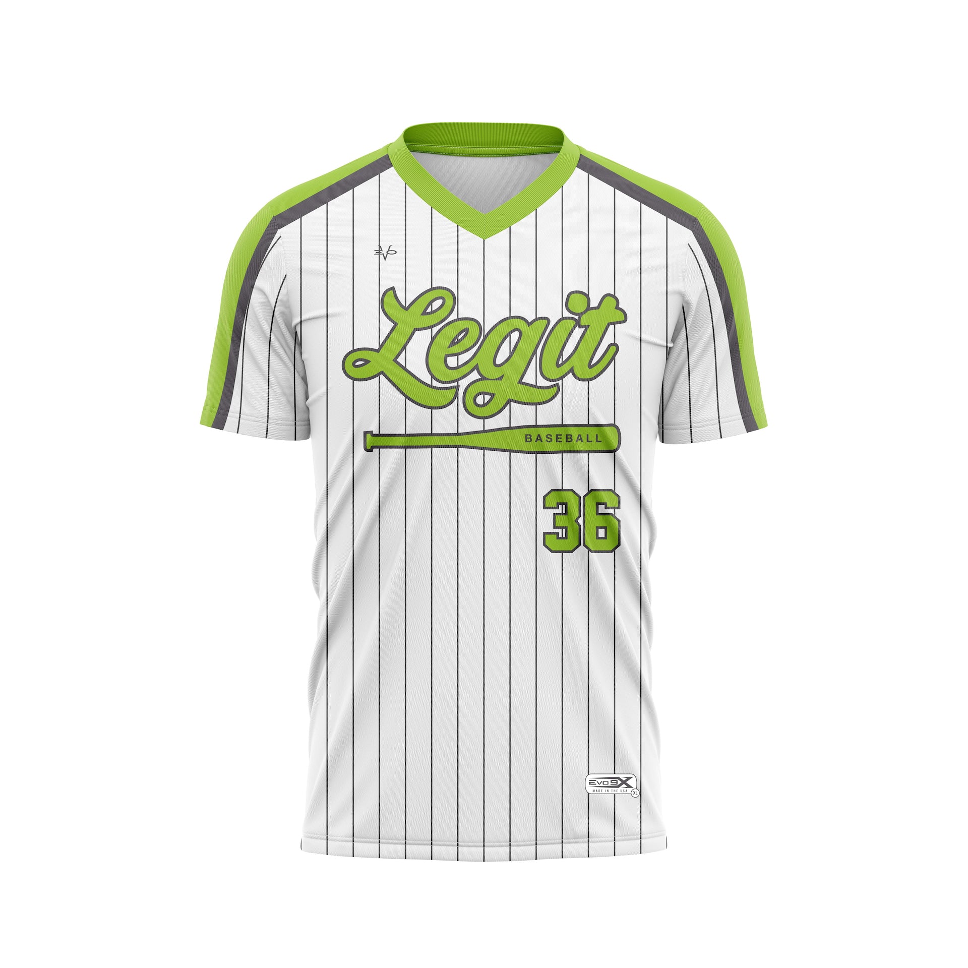 LEGIT BASEBALL VNECK SS JERSEY - WHITE PINSTRIPE