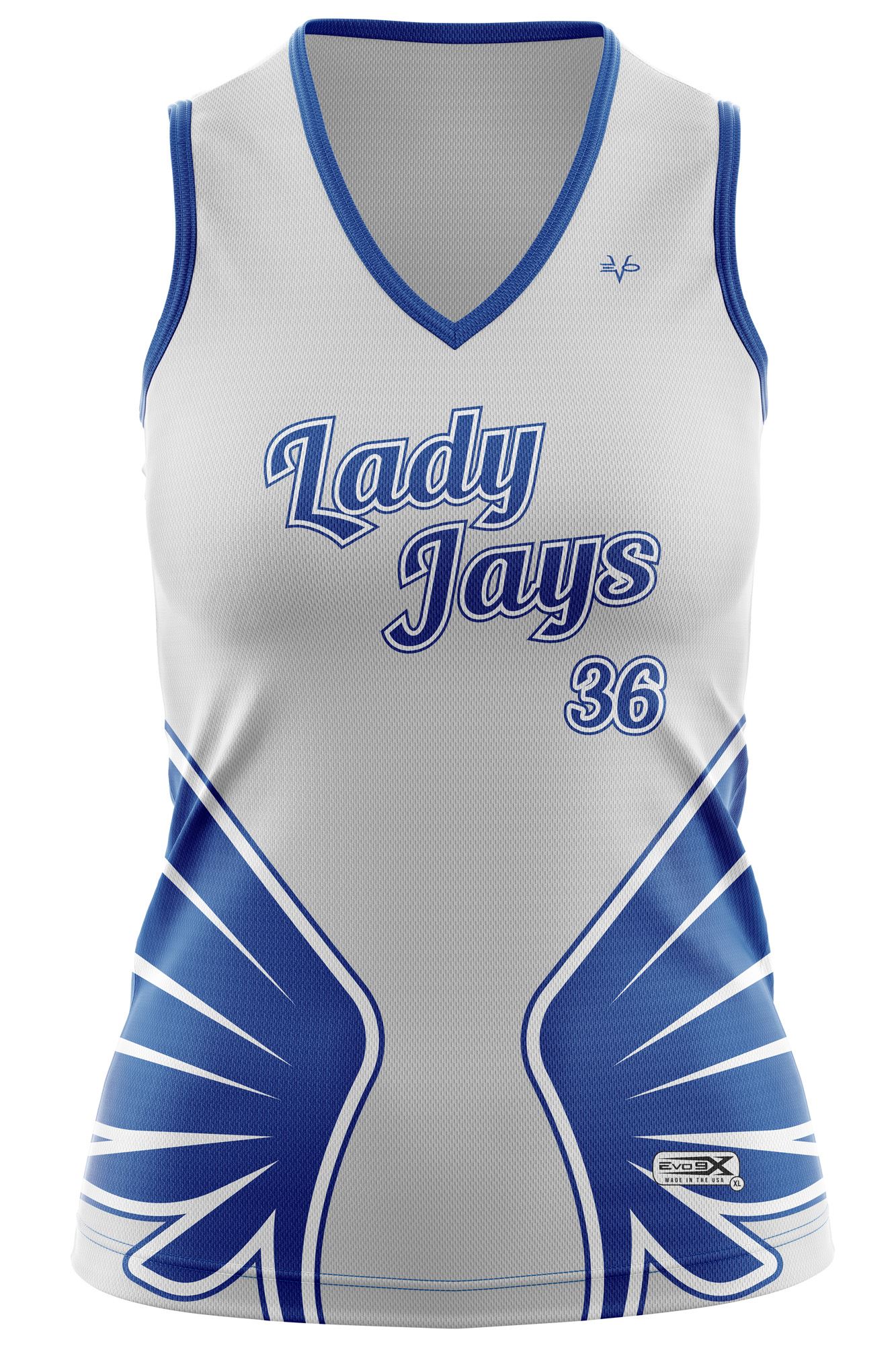 Lady Jays Softball 2023 Sublimated Sleeveless V-NECK Jersey WHITE