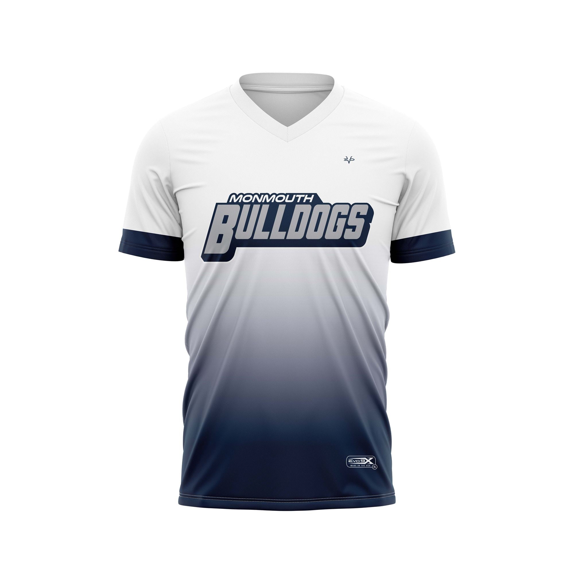 MONMOUTH BULLDOGS VNECK SS -  WHITE/NAVY