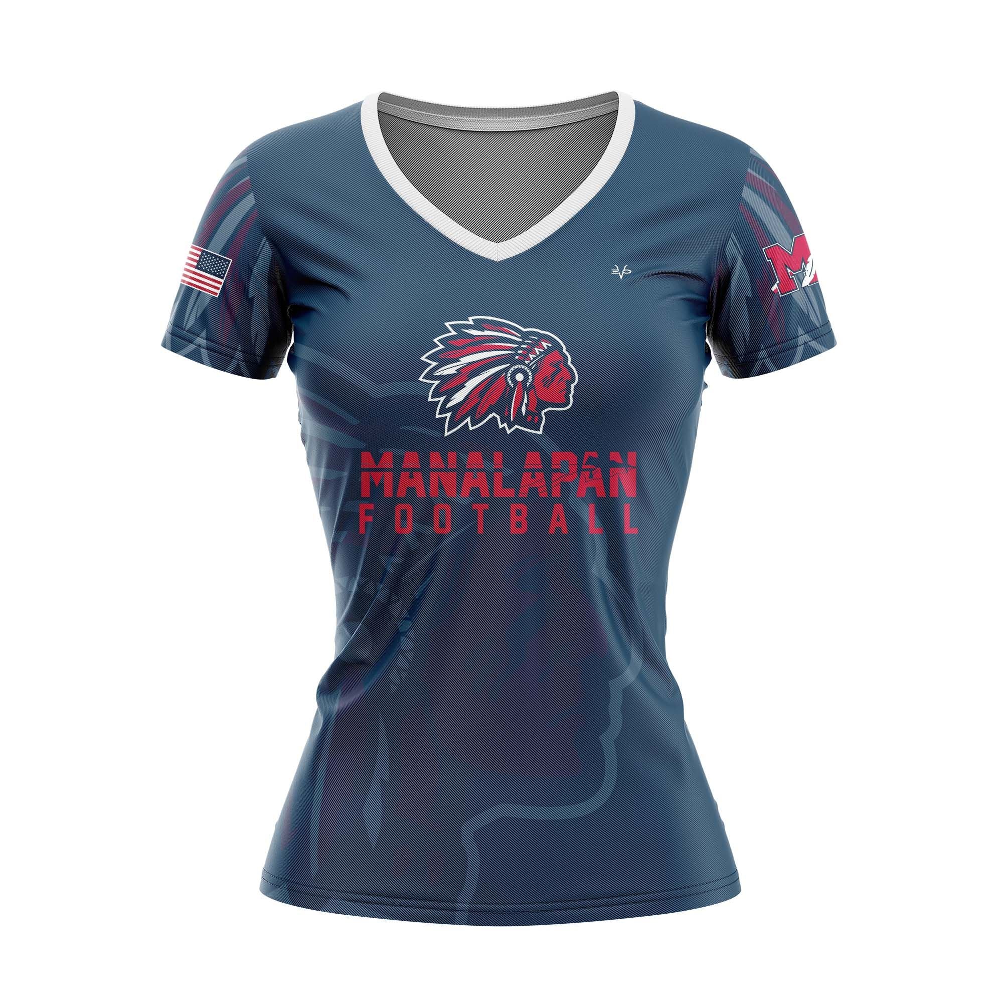 MANALAPAN BRAVES WOMENS SHORT SLEEVE V NECK - NAVY