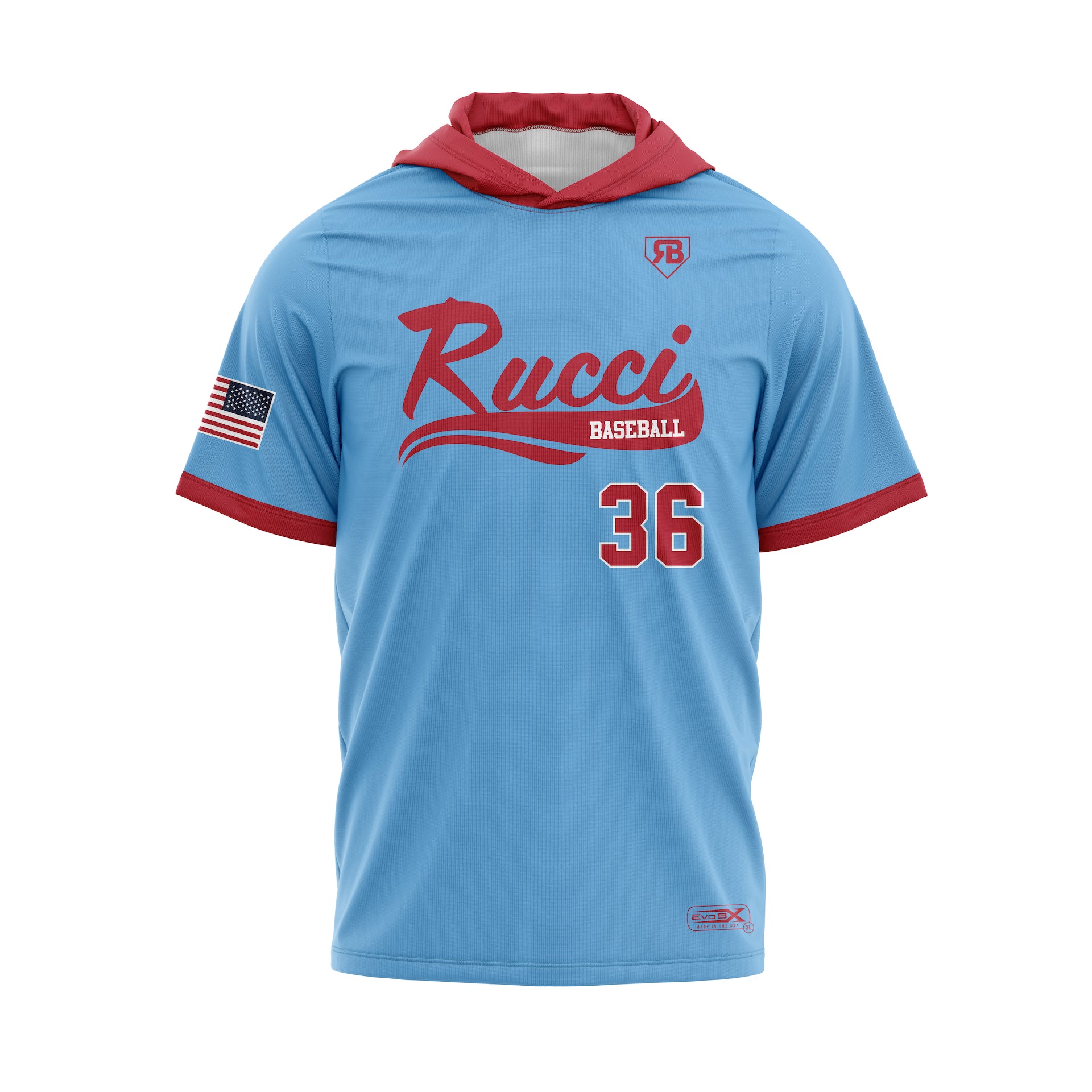RUCCI BASEBALL SCRIPT LIGHTWEIGHT HOODIE SS - CAROLINA BLUE/RED