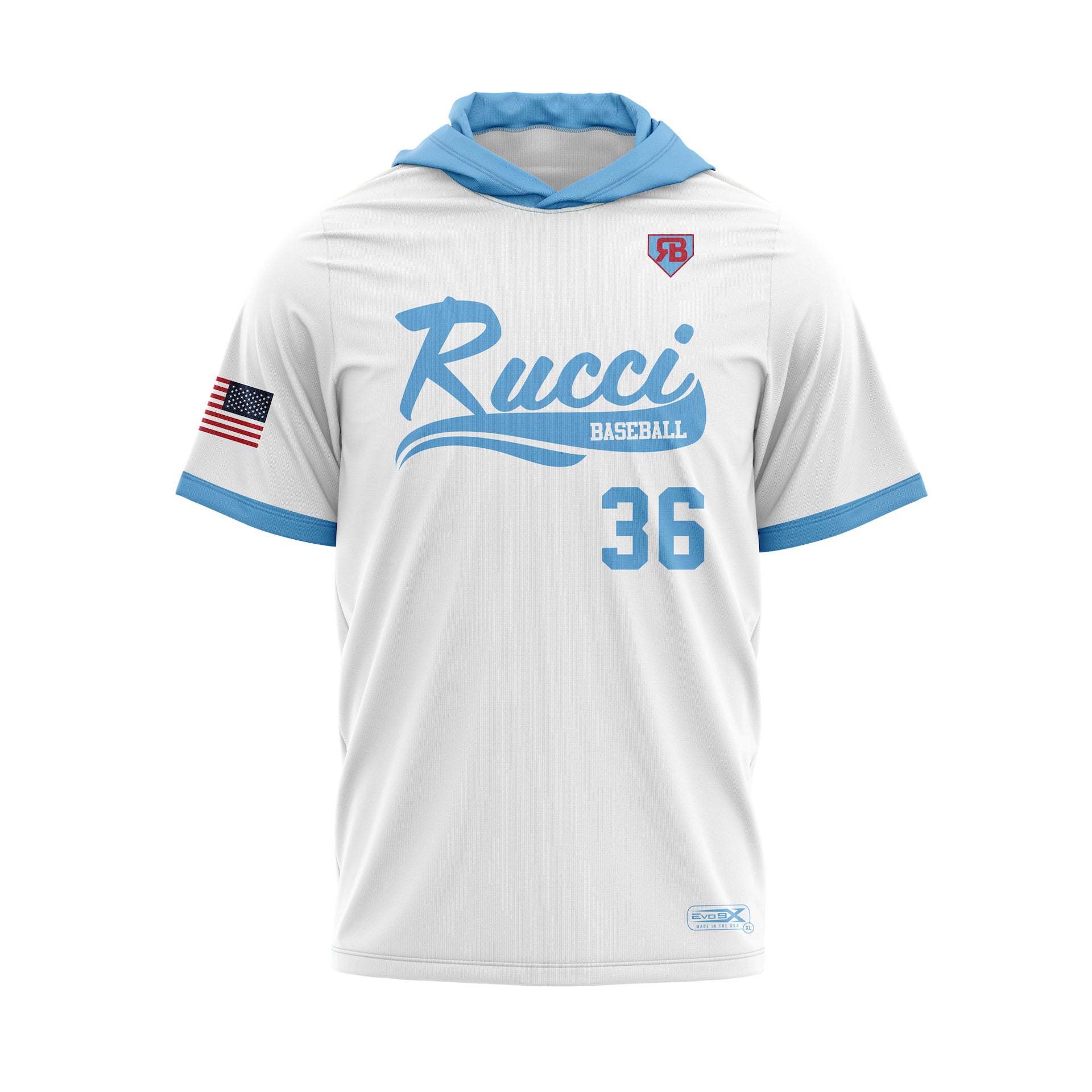 RUCCI BASEBALL SCRIPT LIGHTWEIGHT HOODIE SS - WHITE/CAROLINA BLUE