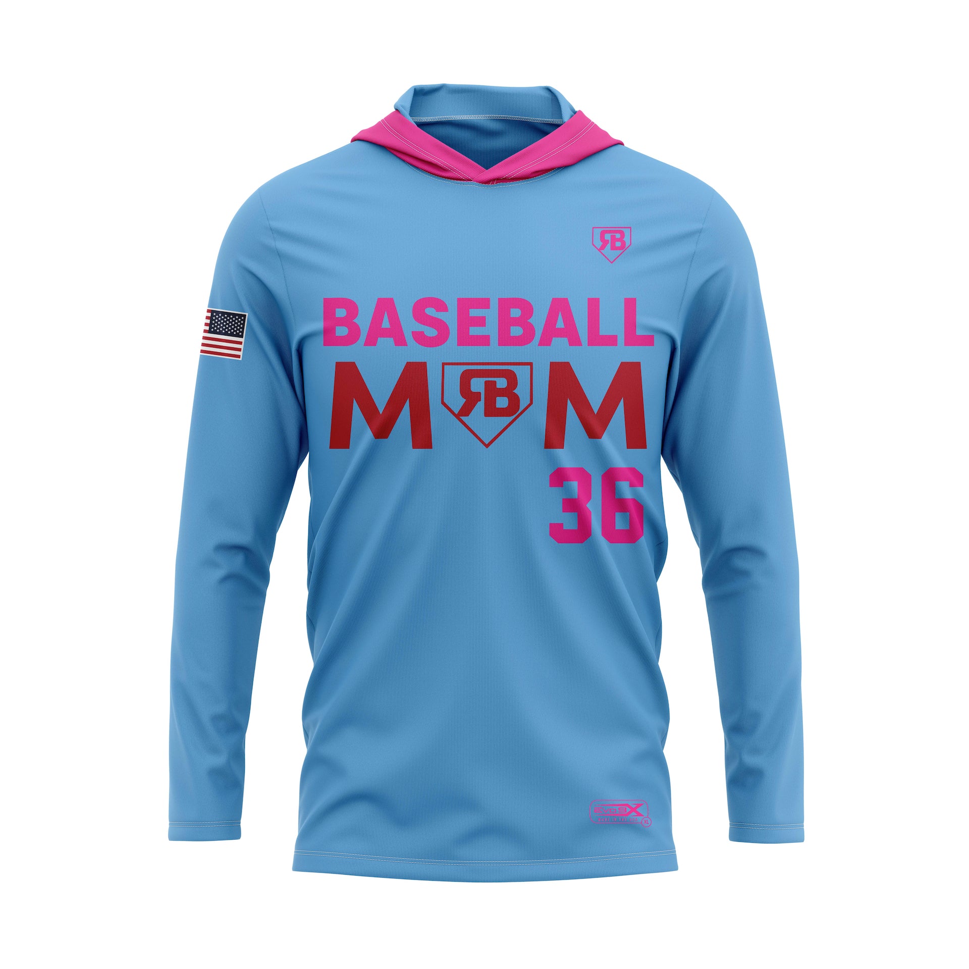 RUCCI BASEBALL MOM LIGHTWEIGHT HOODIE - CAROLINA BLUE/PINK