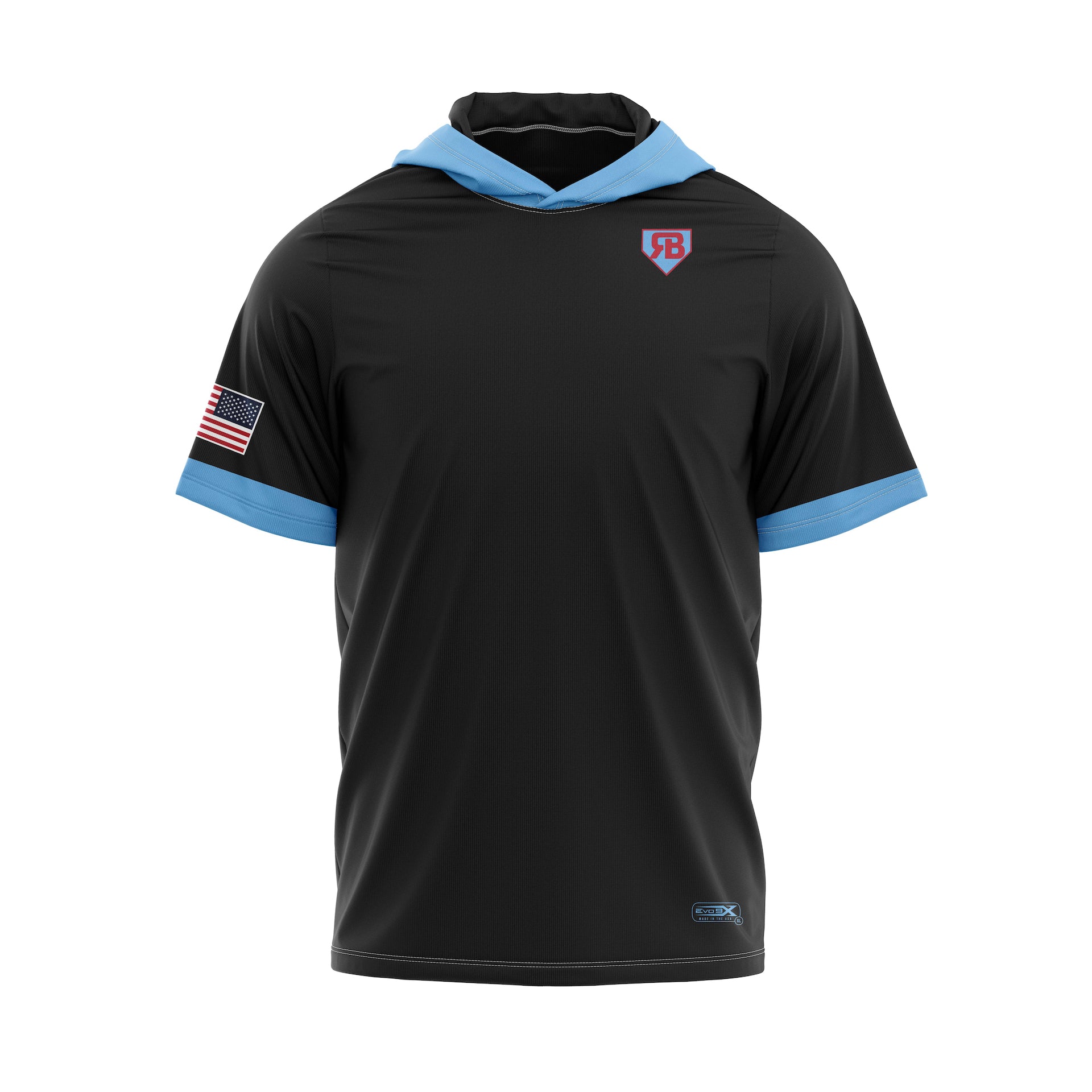 RUCCI BASEBALL LIGHTWEIGHT HOODIE SS - BLACK/CAROLINA BLUE