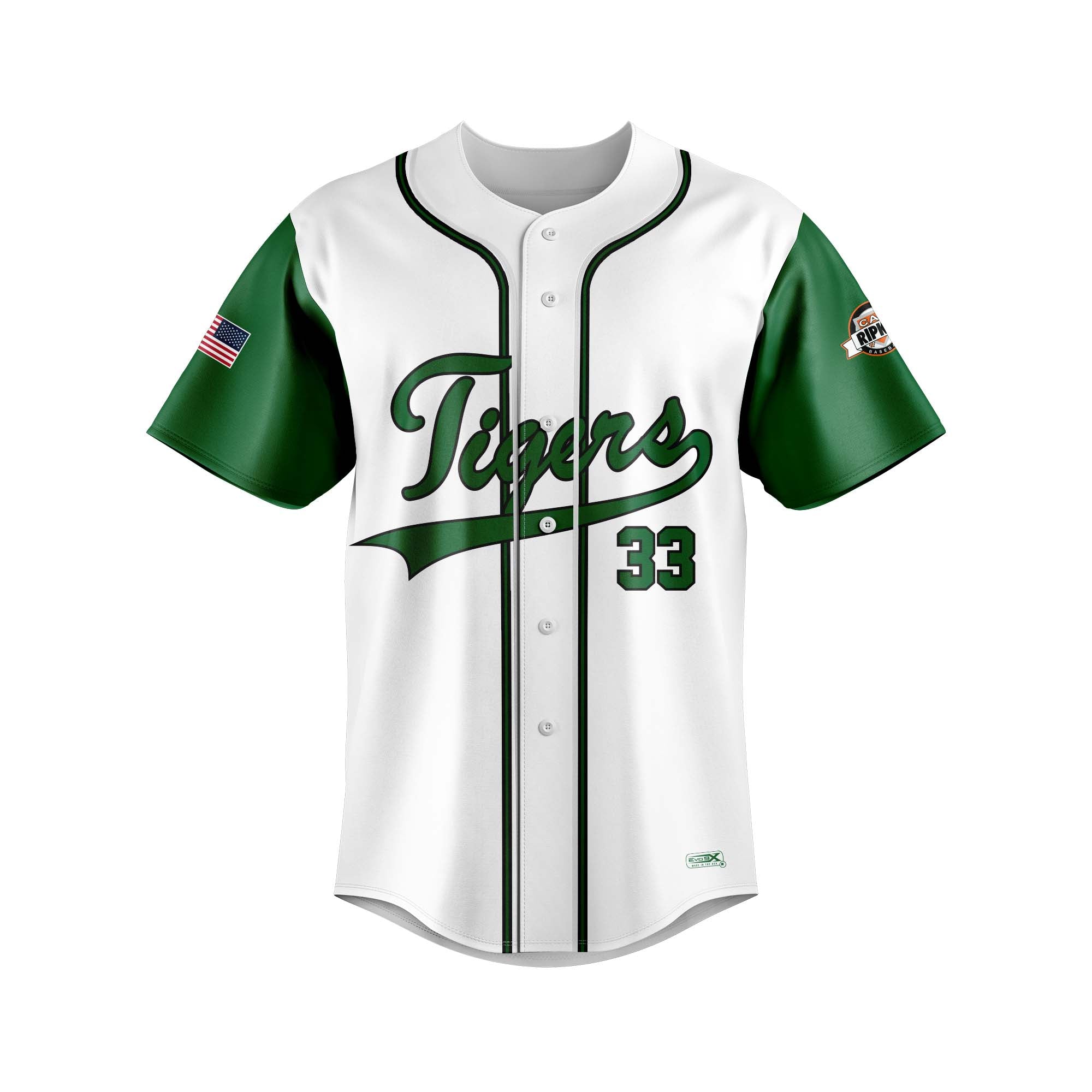 Tigers White Full Button Jersey