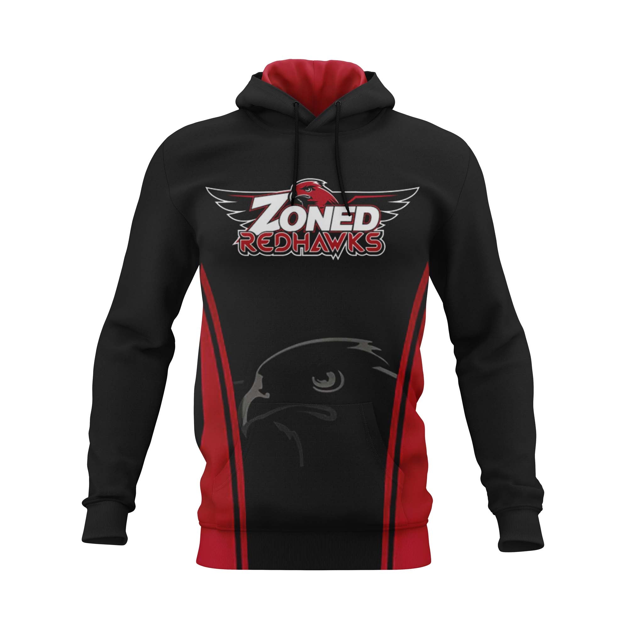 ZONED REDHAWKS Medium Weight Long Sleeve Hoodie with Hawk