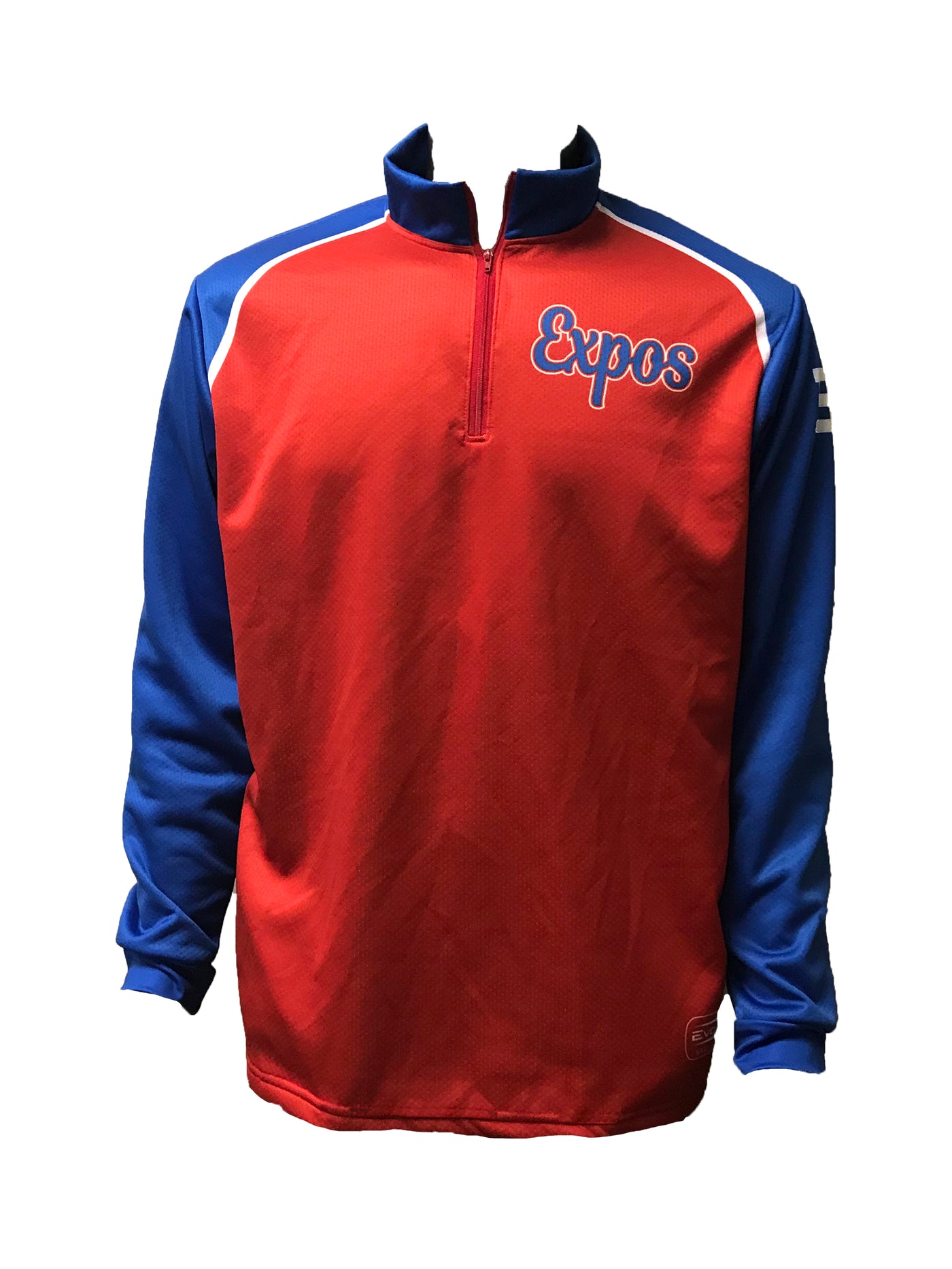 Expos Baseball Sublimated Quarter Zip Jacket Red/Blue X-Large