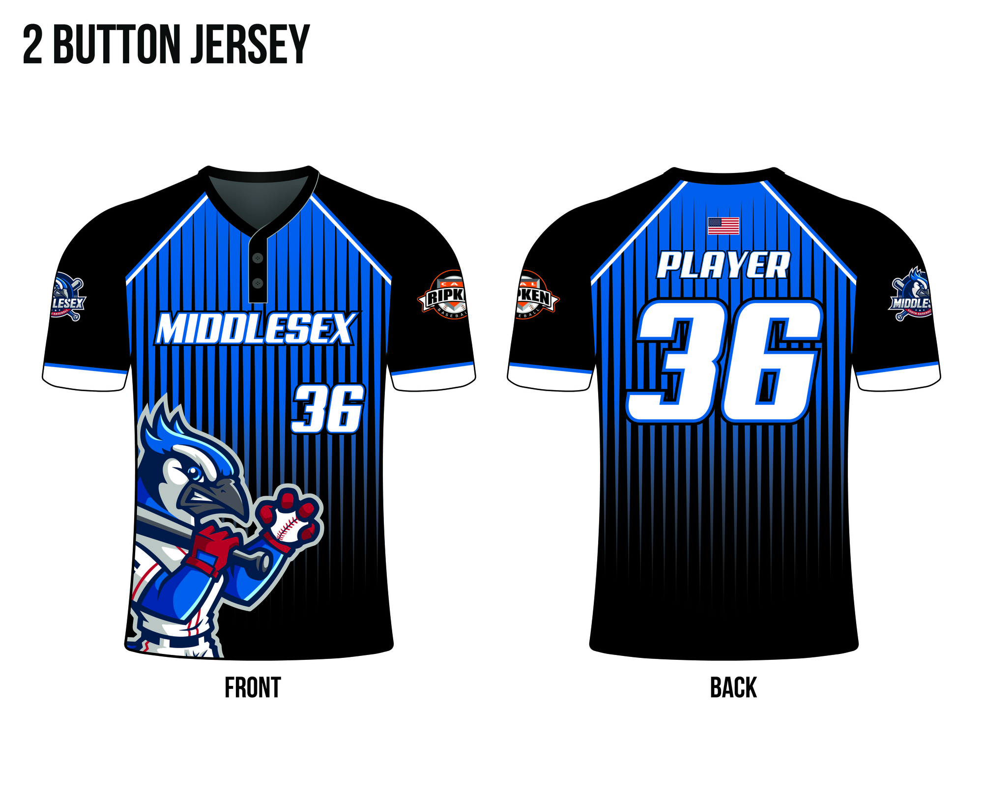 Youth Baseball Sublimated 2 Button Jersey