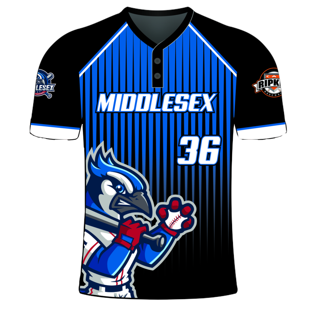 EVO9X Middlesex Youth Baseball Sublimated 2 Button Jersey Youth Small