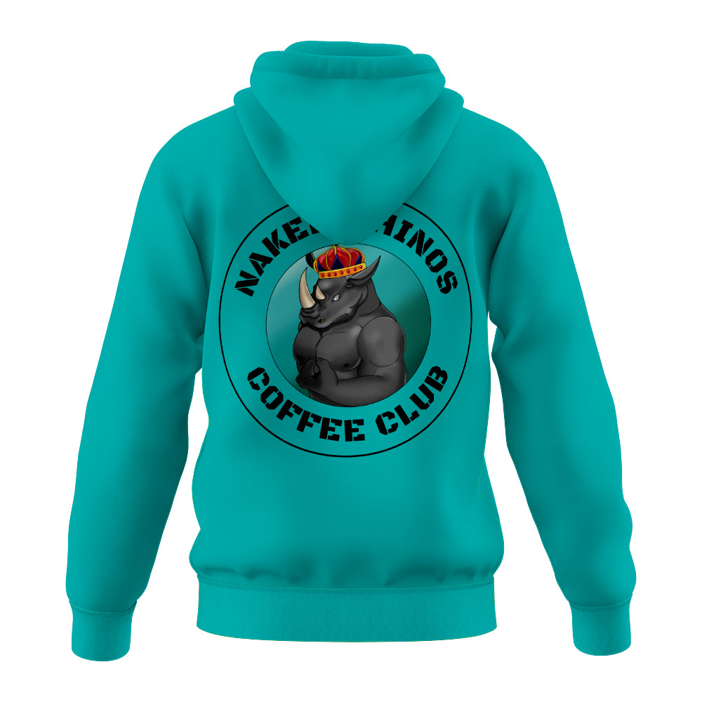 Naked Rhinos Coffee Club Teal Hoodie Back