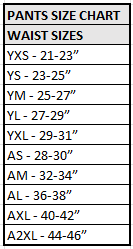 Pants size chart