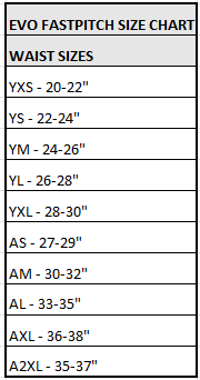 Evo fastpitch size chart